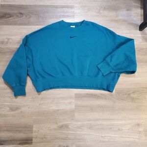 Nike Phoenix Fleece Vintage Blue Oversized Crewneck Sweatshirt Womens Sz L